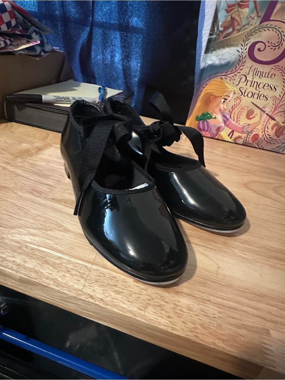 Capezio Black Patent Ribbon-Tie Girls Dress Shoes